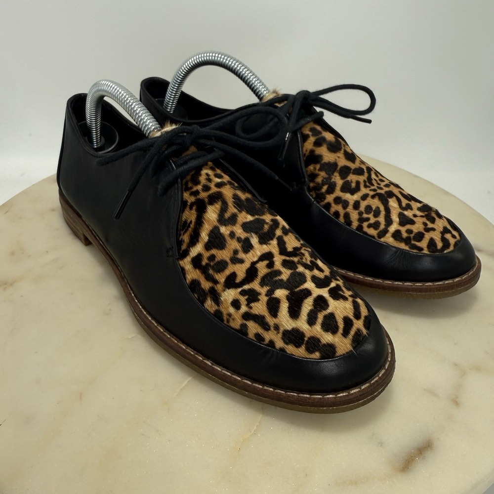Sperry Top-sider Women's Size 6.5 Leopard Calf Hair Leather Oxford Shoes Black